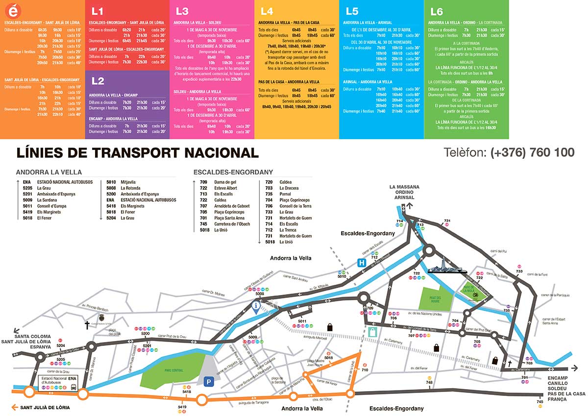 Схема движения автобусов в Андорре
